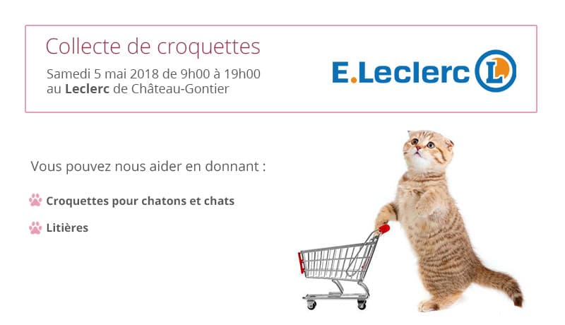 Collecte de croquettes le 5 mai 2018 au Leclerc de Château-Gontier