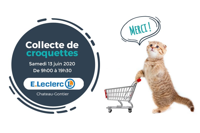 Collecte de croquettes le 13 juin 2020 au Leclerc de Château-Gontier