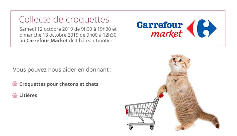 Collecte de croquettes le 12 et 13 octobre 2019 au Carrefour Market de Château-Gontier