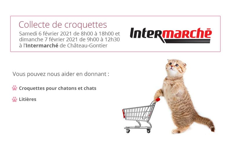 Collecte de croquettes le 6 et 7 février 2021 à l’Intermarché de Château-Gontier