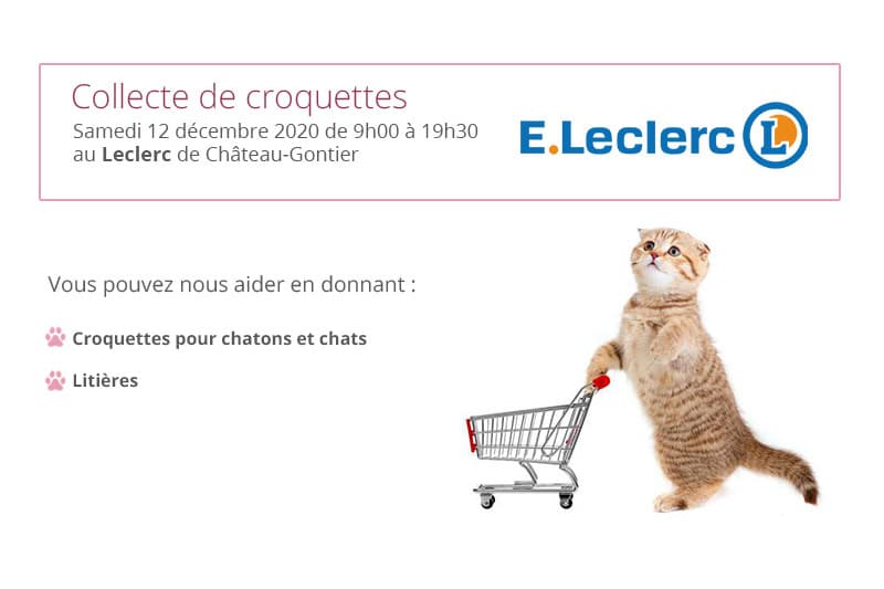 Collecte de croquettes le 12 décembre 2020 au Leclerc de Château-Gontier